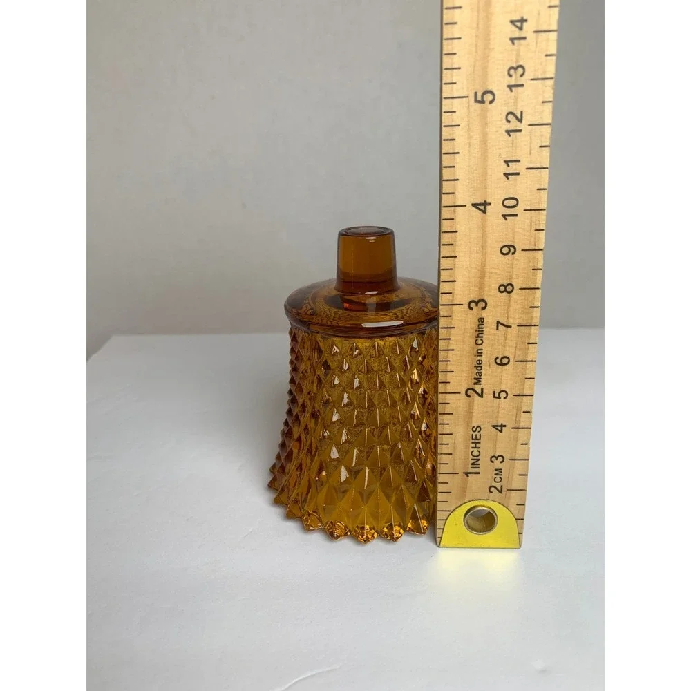 Vintage Amber Glass Diamond Point Hobnail Peg Candle‎ Cup Votive Holder